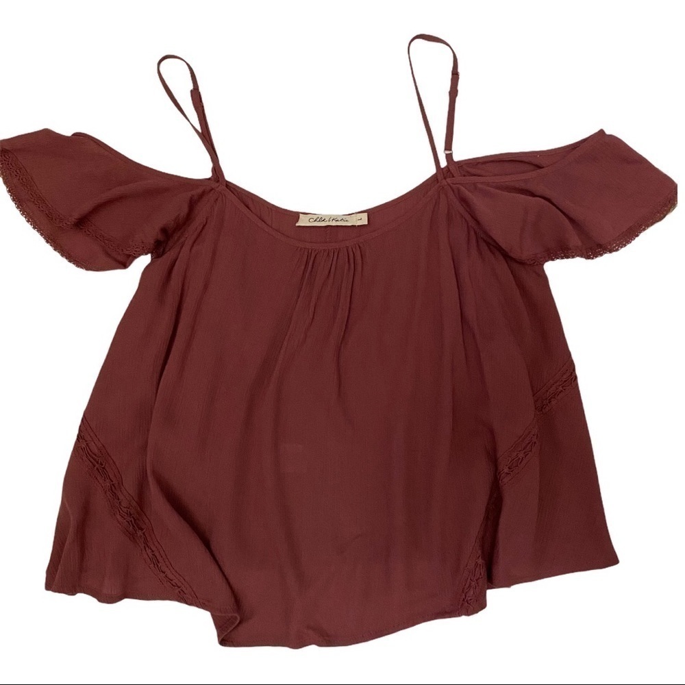 Chloe & Katie Mauve Crepe Cold-Shoulder Top Sz Lg